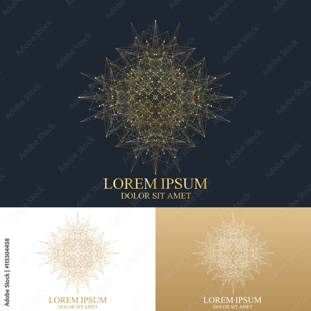Poster geometric abstract round form with connected line and dots. graphic composition for medicine, scienc