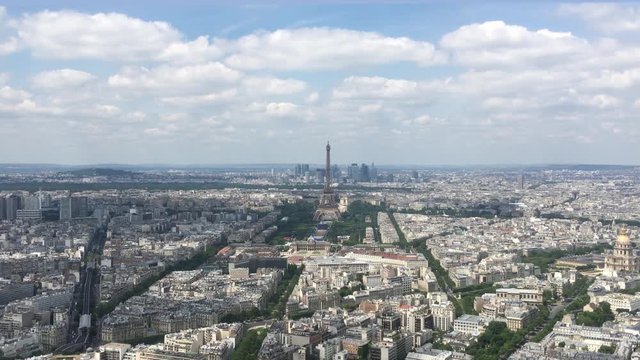 Paris And Eiffel Tower From Top Of Montparnasse Tower, 4K. The Montparnasse Tower Panoramic Observation Deck has the most beautiful view of Paris - 4k