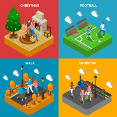 Family 4 Isometric Icons Square Banner