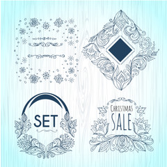 Set  vintage border. Hand drawing floral ornament. The sprig of flowers in a circle.Vector template for creating greeting cards, congratulations, invitations