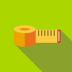 Yellow measuring tape icon in flat style on a green background