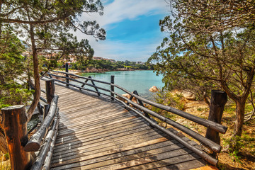 Fototapeta na wymiar small wooden bridge in Porto Cervo
