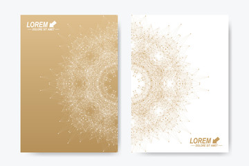Modern vector template for brochure, Leaflet, flyer, cover, magazine or annual report A4 size. Business, science, medicine and technology design book layout. Abstract presentation with golden mandala.
