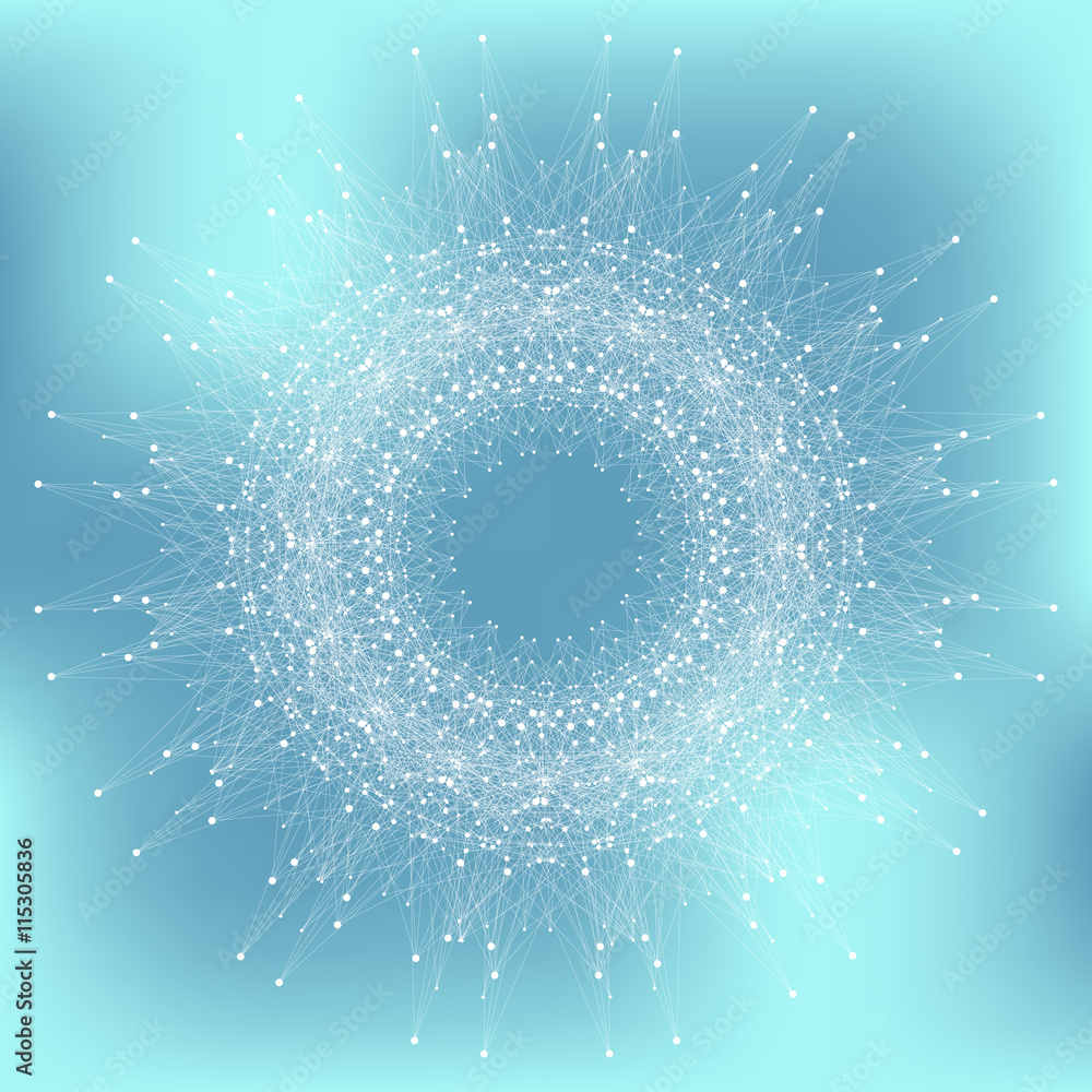 Aufkleber Graphic background molecule and communication. Social network information. Connected line with dots. Big data composition. Perspective visualization. Vector illustration.