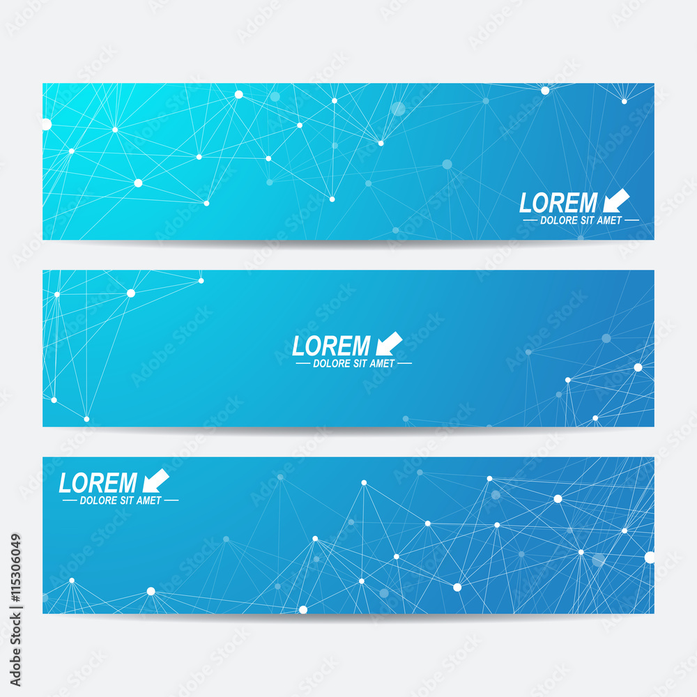 Aufkleber Geometric abstract banners. Molecule and communication background for website templates. Geometric abstract background with connected line and dots. Vector illustration.