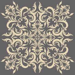 Vintage Abstract geometric floral classic pattern ornament. Vector background for cards, web, fabric, textures, wallpapers, tile, mosaic. Cream gray color