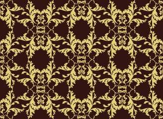 Vector Baroque floral Damask ornament pattern element. Elegant luxury texture for textile, fabrics or wallpapers backgrounds. Gold and lilac gray color