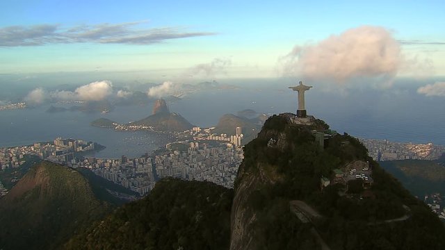 Aerial view of Christ and Sugarloaf Mountain, Rio de Janeiro, Brazil