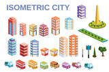  3D  kit metropolis of skyscrapers, houses, gardens and streets in a three-dimensional isometric view