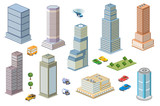 3D  kit metropolis of skyscrapers, houses, gardens and streets in a three-dimensional isometric view
