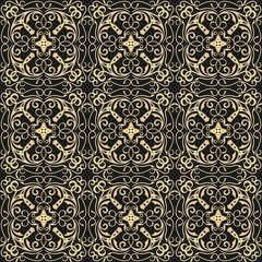 Vector Vintage Damask floral classic pattern ornament. Vector background for cards, web, fabric, textures, wallpapers, tile, mosaic. Gold and black color