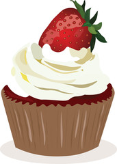 Cupcake with strawberry whipped cream. Vector illustration