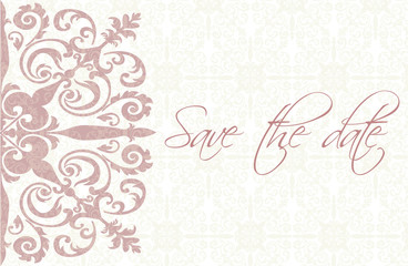 Save the date card with damask ornament. Vector background