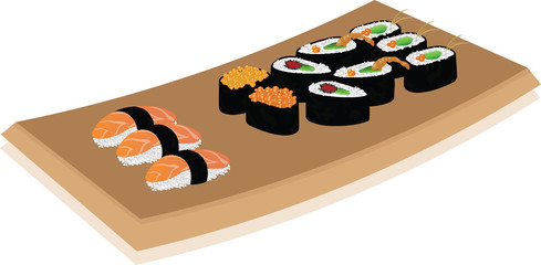 Sushi plate on white background. vector illustration