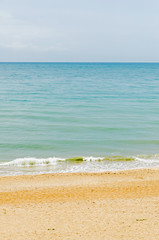 The Black Sea shore, seaside from Albena, Bulgaria,  beach with golden sands, blue clear water