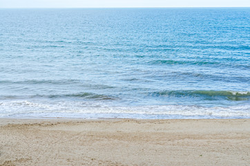 The Black Sea shore, seaside from Albena, Bulgaria,  beach with golden sands, blue clear water