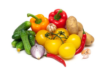still life of fresh vegetables on a white background