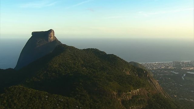 Aerial view of Pedra de Gavea Mountain and Barra Da Tijuca, Rio de Janeiro, Brazil