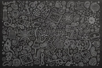 Set of marine, nautical objects and symbols