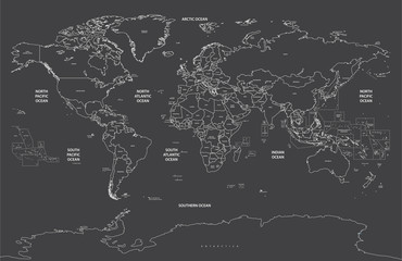 Naklejka premium political world map contour on soft black background vector illustration