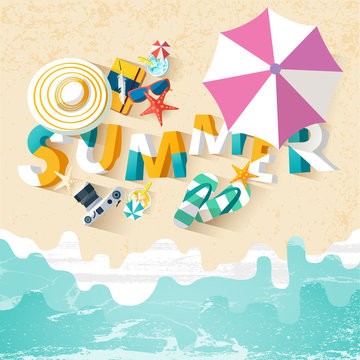 Summer holiday illustration with lettering.