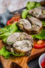Roulade of duck stuffed with apple and ginger