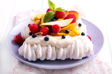 Mixed fruit and berry Pavlova,