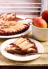 Chocolate and almond tart with pear