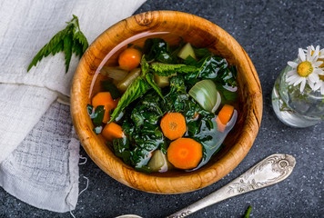 Spring soup with young nettle leaves