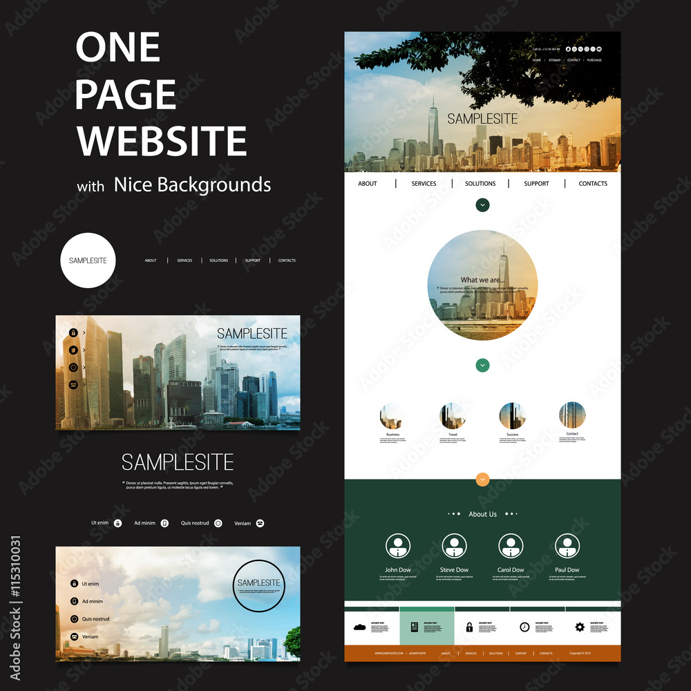 Aufkleber one page website template and different header designs