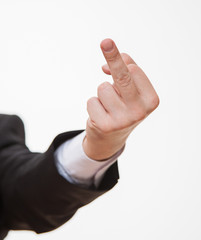 Businessman showing a fuck off sign