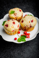 Homemade strawberry muffins in paper cupcake holder