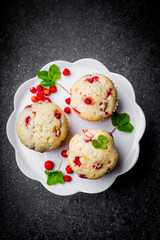 Homemade strawberry muffins in paper cupcake holder