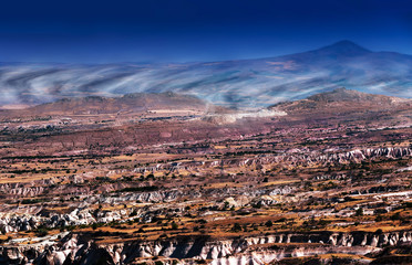Fototapeta premium Turkish mountains in fog horizontal vivid landscape