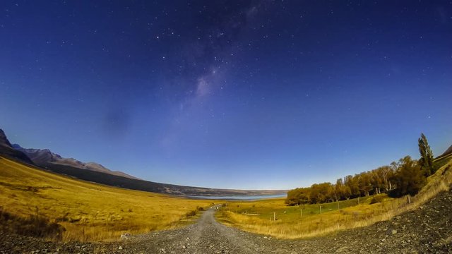 Milky Way Rising Over Tasman Valley, Mount Cook National Park, New Zealand. Fish eye lens giving unique rounded perspective.