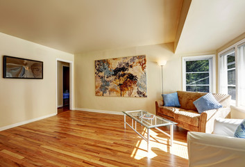 Living room with hardwood floor. American home