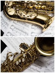 Naklejka premium Collage eines Saxophons
