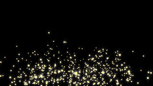 Golden glowing star particle in random direction abstract background  animation motion graphic 3D render with copy space on black background