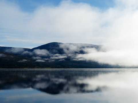 Norway fjord fog lake © spacedrone808