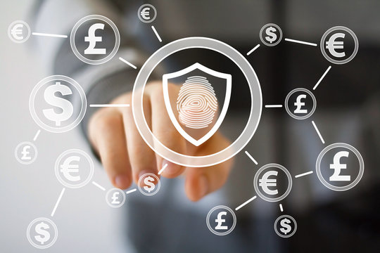 Button shield security virus fingerprint print online business dollar currency