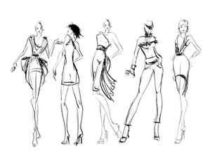 Sketch. Fashion Girls on a white background