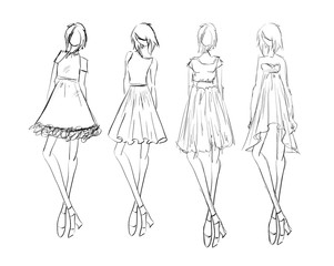 Sketch. Fashion Girls on a white background