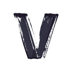 Letter V logo hand drawn with dry brush.