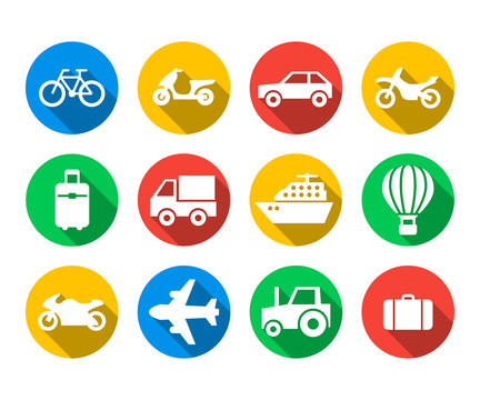 Flat icon set of travel and transport