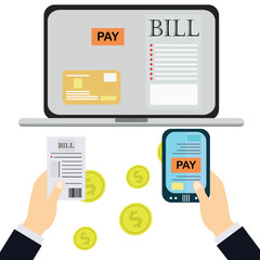Paying bills, hand holding bills vector.Calculator icon and vector.