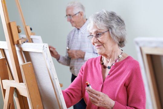 Seniors Attending Painting Class Together