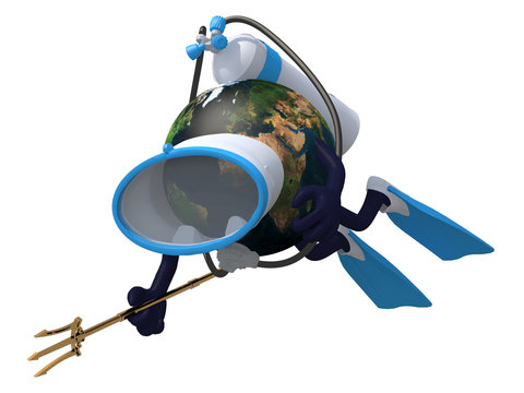 Planet earth with diving goggles and flippers