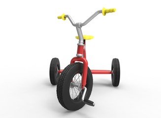 Fototapeta na wymiar 3d illustration of children tricycle. icon for game web. white background isolated. colored and cute.
