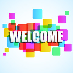 Welcome background with colored square elements