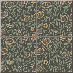 Ceramic tile pattern 305_garden spiral leaf sun flower
